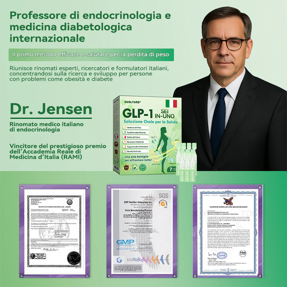 Ourlyard® 🔥 GLP-1 Sei-in-Uno Soluzione Orale per la Salute (Solo una volta al giorno, cambiamenti visibili in 7 giorni) 👩⚕️ Per obesità, salute cardiovascolare, diabete, apnea notturna, salute intestinale, problemi articolari e molto altro ancora